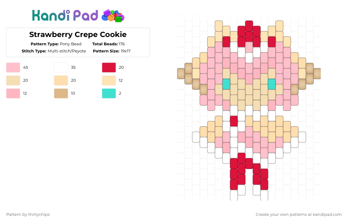Strawberry Crepe Cookie - Pony Bead Pattern by thirtychips on Kandi Pad - beige,pink,strawberry crepe cookie,strawberry crepe,scc,cookie run,cookie run kingdom,crk