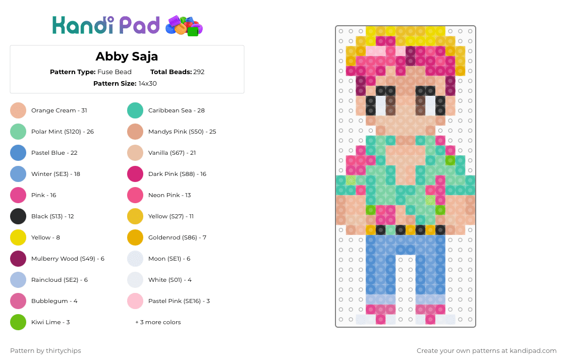 Abby Saja - Fuse Bead Pattern by thirtychips on Kandi Pad - pink,beige,teal,light blue,saja boys,kpdh,kpop demon hunters,kdh,abby saja