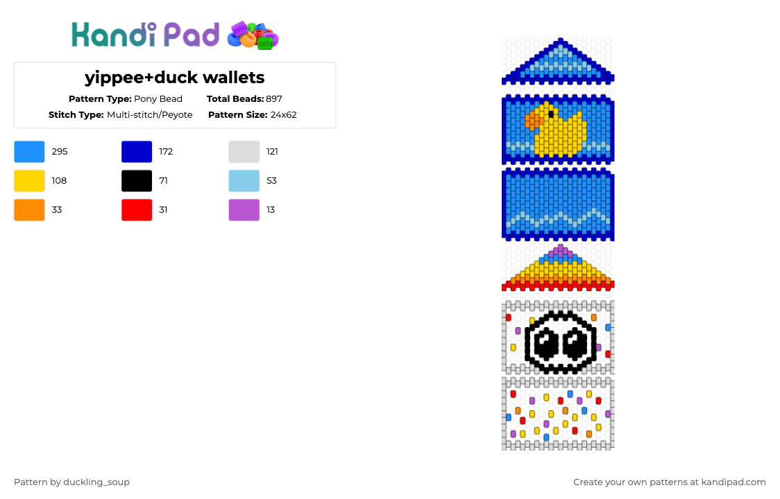 yippee+duck wallets - Pony Bead Pattern by duckling_soup on Kandi Pad - yellow,light blue,purple