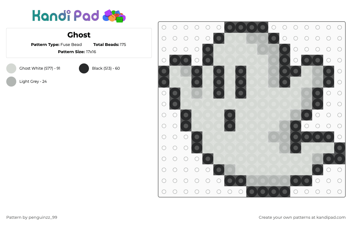 Ghost - Fuse Bead Pattern by penguinzz_99 on Kandi Pad - spooky,holiday,spirit,halloween,white,ghost,cute