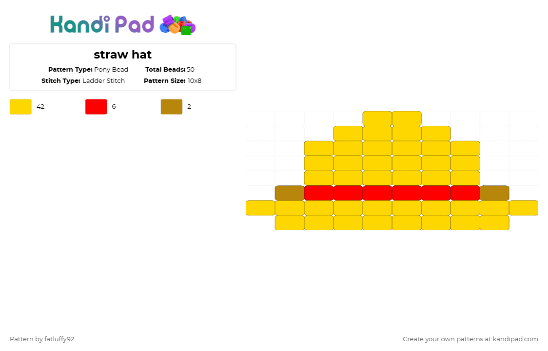 straw hat - Pony Bead Pattern by fatluffy92 on Kandi Pad - straw hat,one piece,charm,anime,yellow