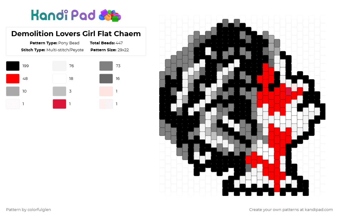 Demolition Lovers Girl Flat Chaem - Pony Bead Pattern by colorfulglen on Kandi Pad - mcr,my chemical romance,gray,red