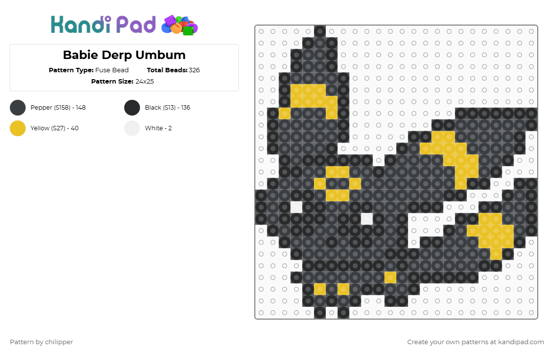 Babie Derp Umbum - Fuse Bead Pattern by chilipper on Kandi Pad - black,yellow,derp,chibi,babie,baby,pokemon,pkmn,umbreon