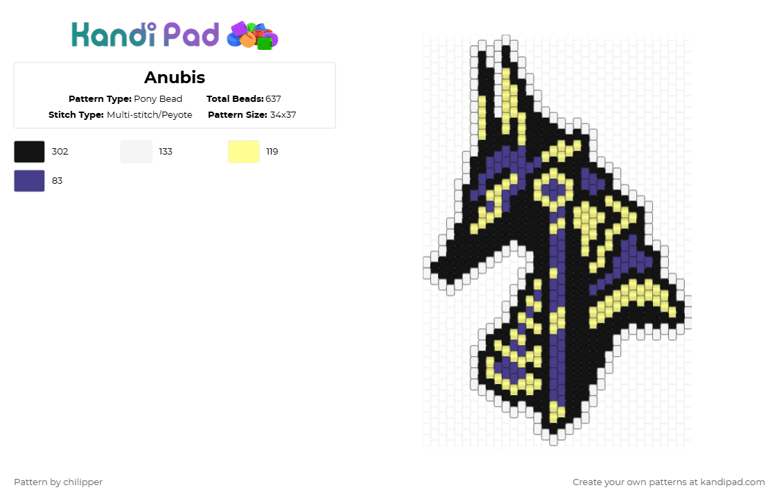 Anubis - Pony Bead Pattern by chilipper on Kandi Pad - purple,yellow,anubis,egypt,egyptian,dog