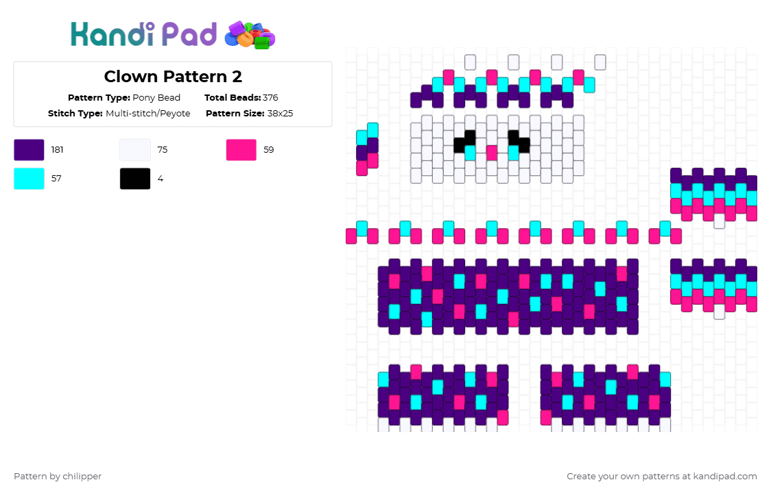 Clown Pattern 2 - Pony Bead Pattern by chilipper on Kandi Pad - 