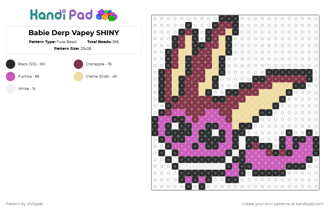 Babie Derp Vapey SHINY - Fuse Bead Pattern by chilipper on Kandi Pad - brown,pink,derp,chibi,babie,baby,pokemon,pkmn,vaporeon