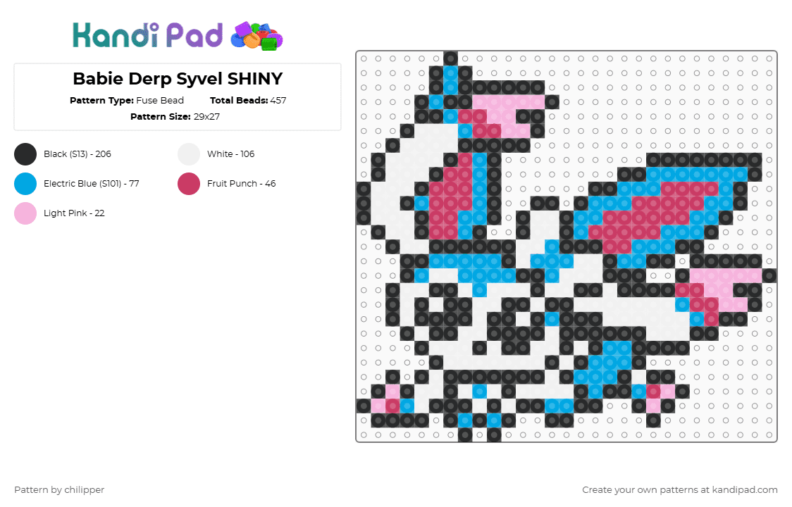 Babie Derp Syvel SHINY - Fuse Bead Pattern by chilipper on Kandi Pad - light blue,pink,derp,chibi,babie,baby,pokemon,pkmn,sylveon