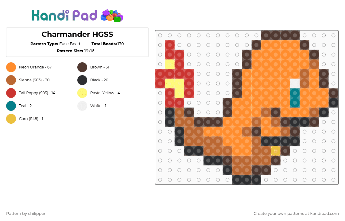 HGSS Charmander - Fuse Bead Pattern by chilipper on Kandi Pad - tan,orange,brown,charmander,hgss,pokemon,pkmn,heart gold,soul silver