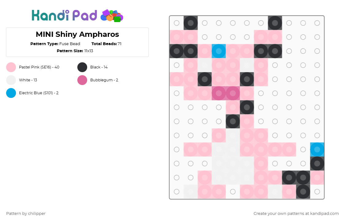 MINI Shiny Ampharos - Fuse Bead Pattern by chilipper on Kandi Pad - pink,ampharos,pokemon,pkmn,mini,tiny