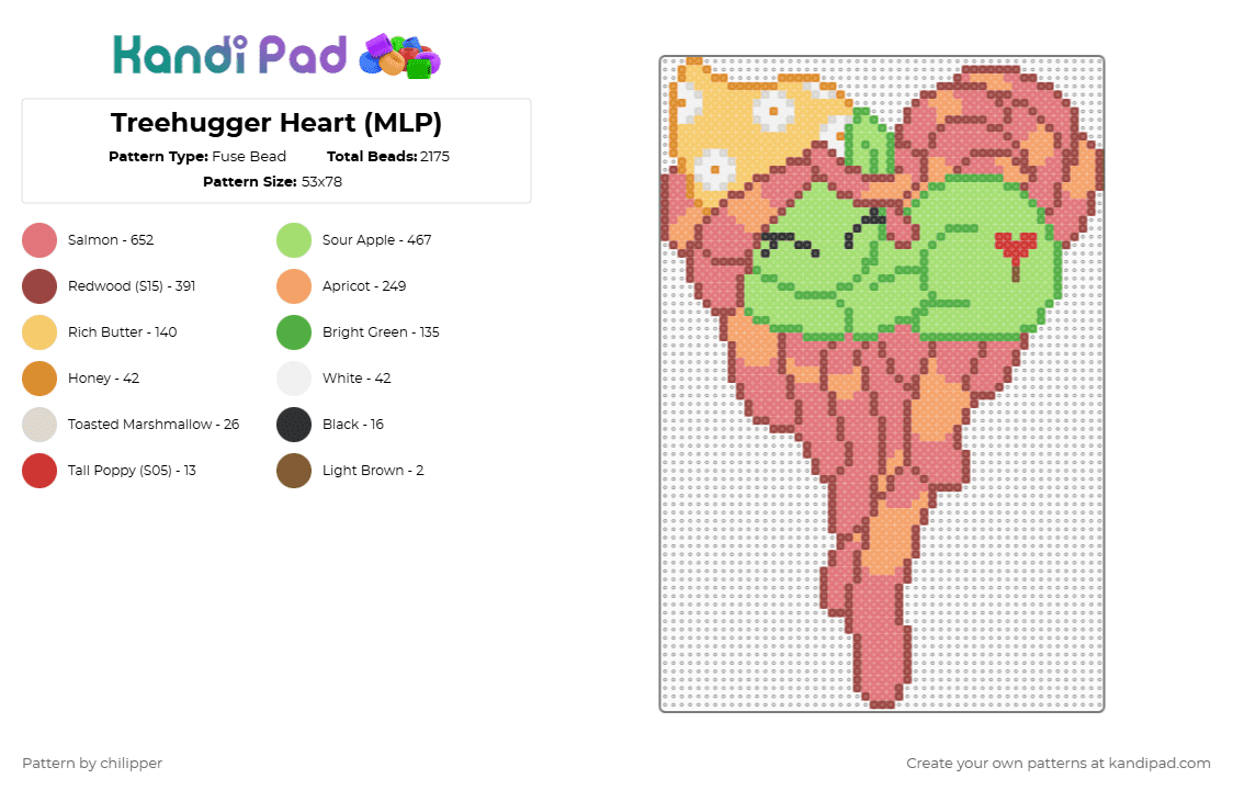 Treehugger Heart (MLP) - Fuse Bead Pattern by chilipper on Kandi Pad - green,red,treehugger,mlp,my,little,pony,heart