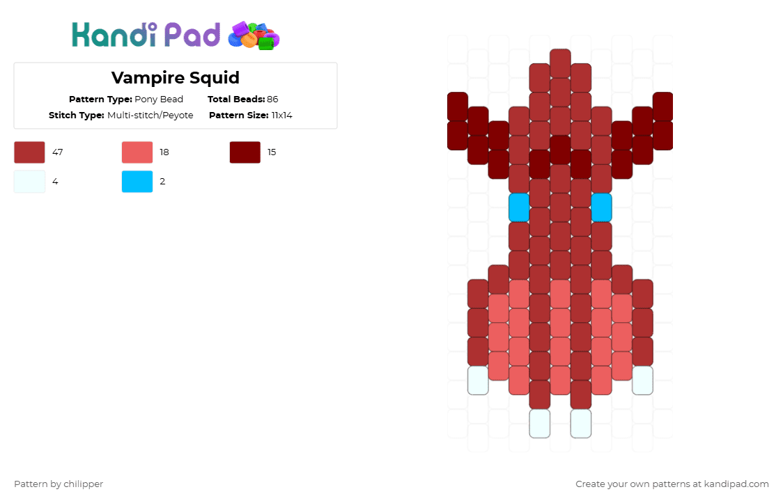 Vampire Squid - Pony Bead Pattern by chilipper on Kandi Pad - red,vampire,squid,spooky,deep sea,vampire squid