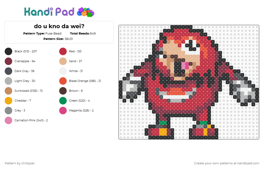 do u kno da wei? - Fuse Bead Pattern by chilipper on Kandi Pad - knuckles,sonic,meme,brown,red,beige,ugandan knuckles,do you know the way,ugandan