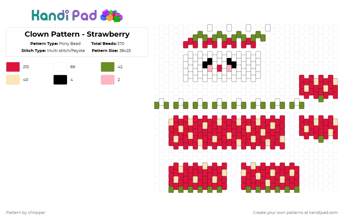 Clown Pattern - Strawberry - Pony Bead Pattern by chilipper on Kandi Pad - red,clown,3d,pattern,strawberry,fruit