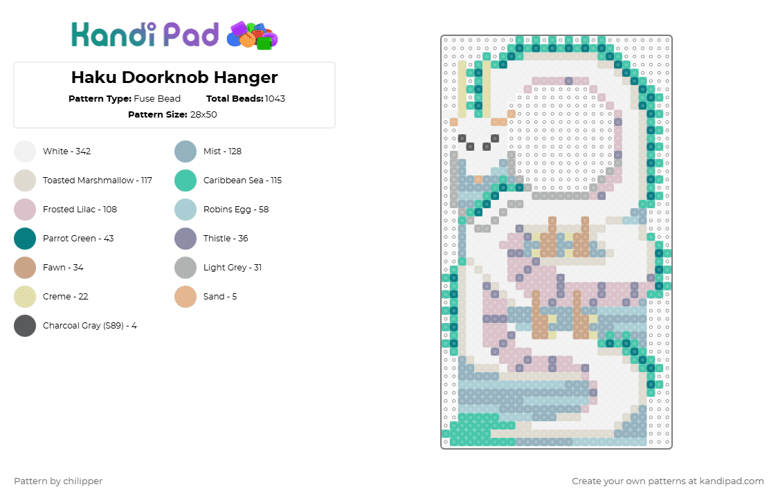 Haku Doorknob Hanger - Fuse Bead Pattern by chilipper on Kandi Pad - 
