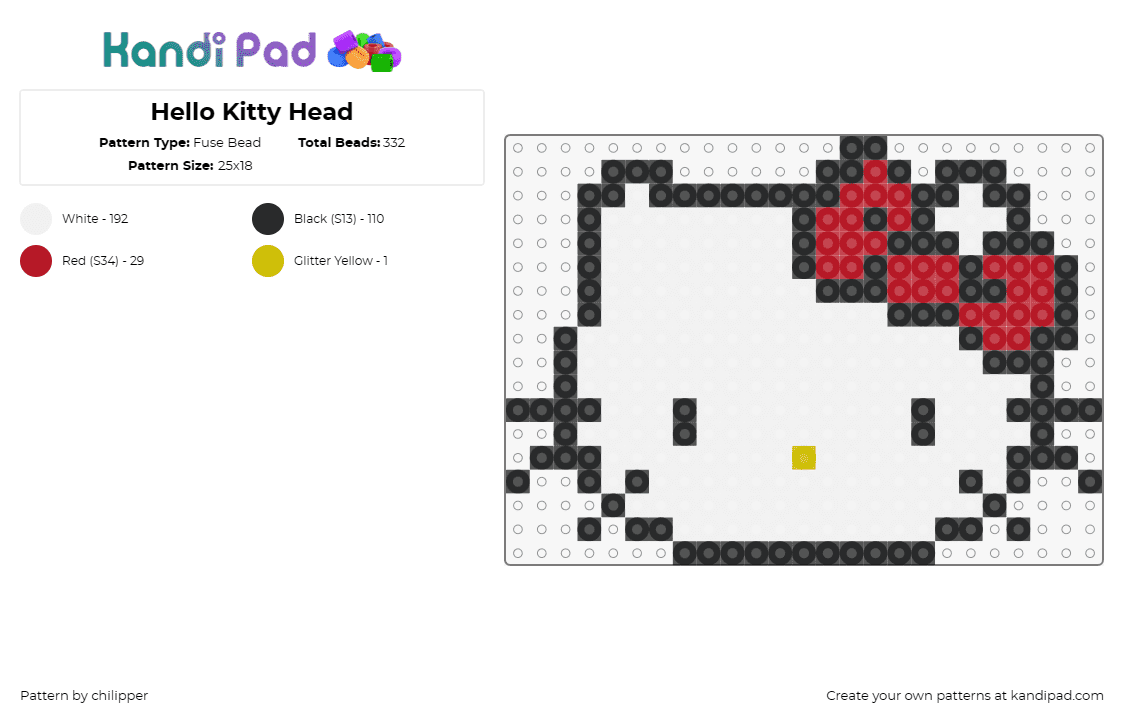 Hello Kitty Head - Fuse Bead Pattern by chilipper on Kandi Pad - hello kitty,sanrio,character,bow,white