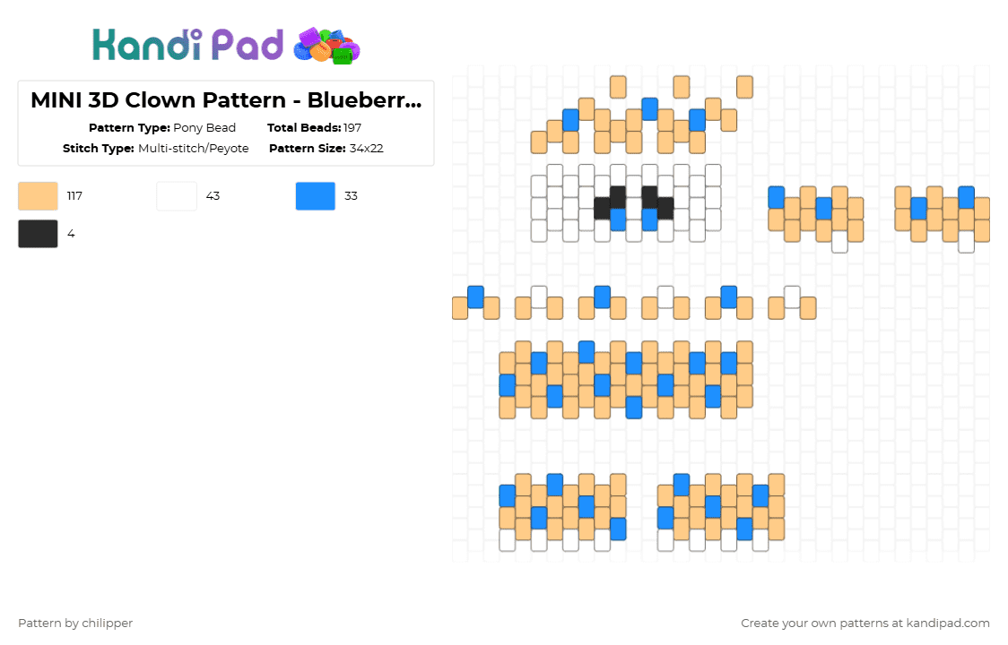 MINI 3D Clown Pattern - Blueberry Muffin - Pony Bead Pattern by chilipper on Kandi Pad - orange,3d,mini,clown,blueberry,muffin,pastry