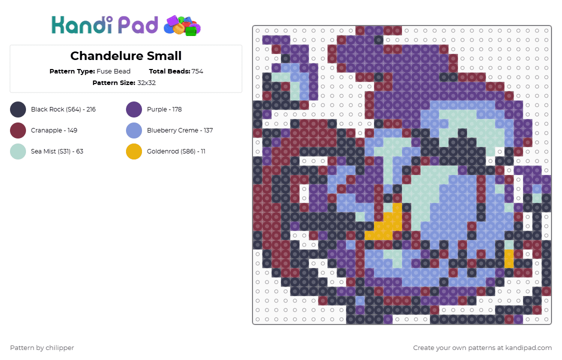 Chandelure Small - Fuse Bead Pattern by chilipper on Kandi Pad - purple,light blue,chandelure,pokemon,pkmn,small,mini,chibi