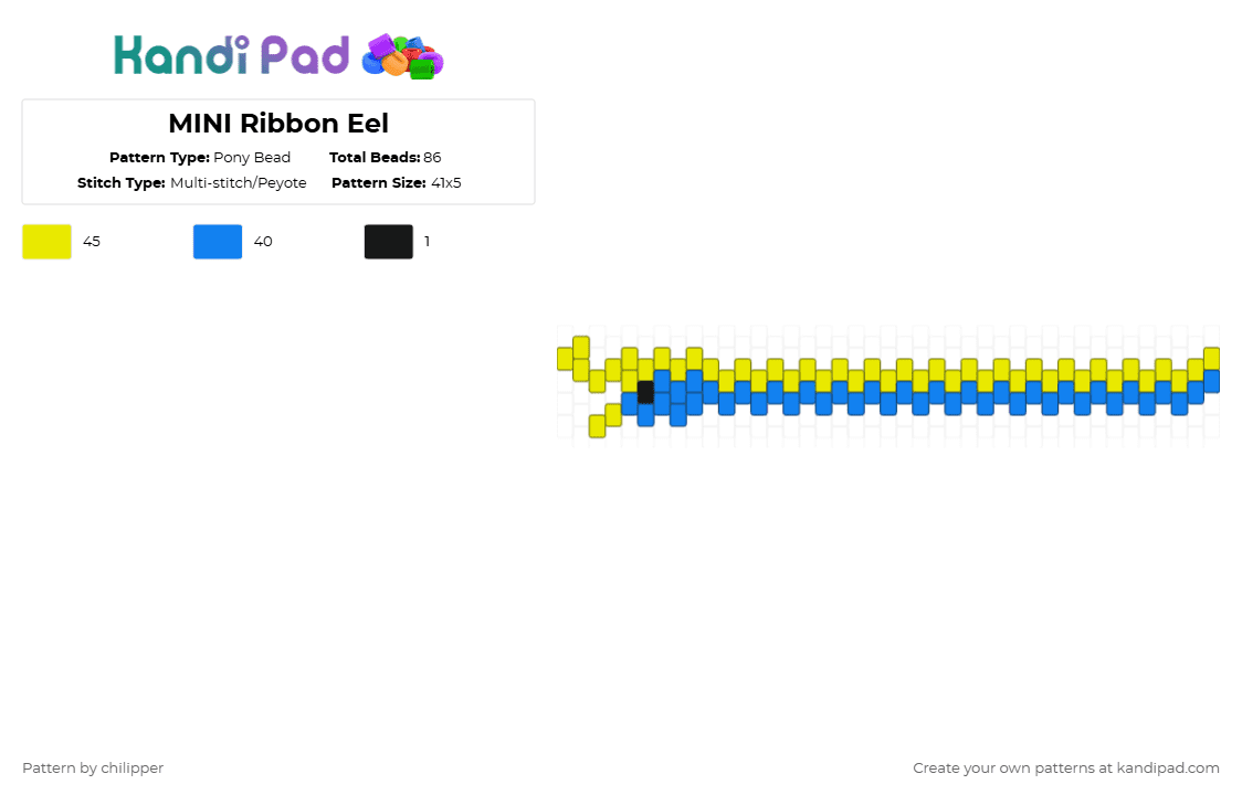 MINI Ribbon Eel - Pony Bead Pattern by chilipper on Kandi Pad - yellow,blue,ribbon eel,ribbon,eel,marine,cute,mini