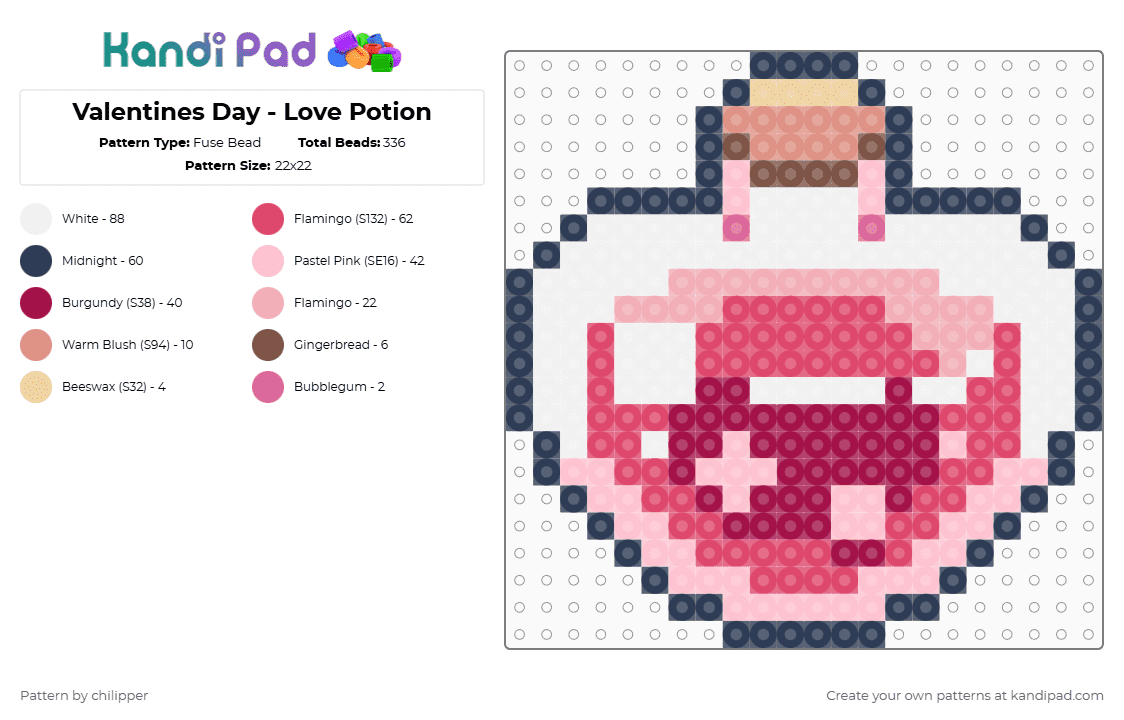 Valentines Day - Love Potion - Fuse Bead Pattern by chilipper on Kandi Pad - pink,red,purple,valentines,day,potion,heart,love