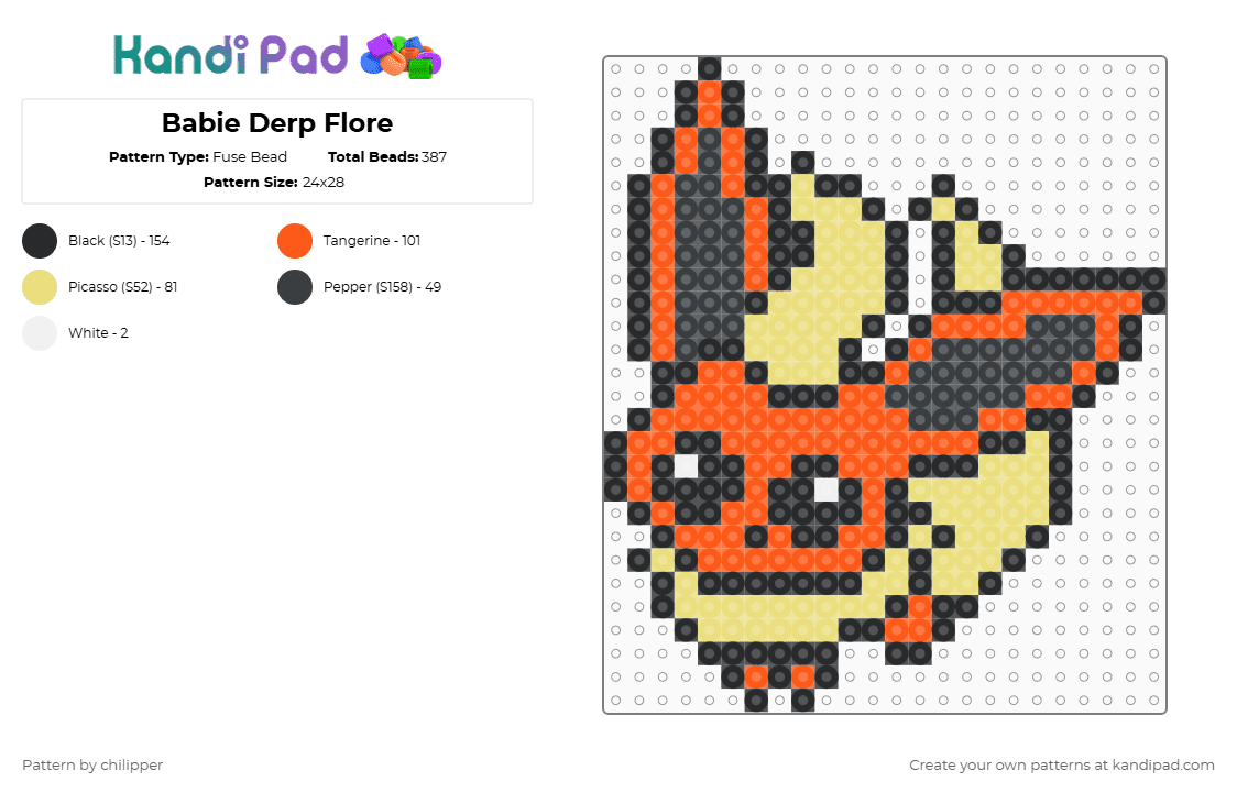 Babie Derp Flore - Fuse Bead Pattern by chilipper on Kandi Pad - yellow,orange,derp,chibi,babie,baby,pokemon,pkmn,flareon