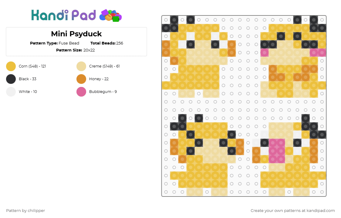Mini Psyduck - Fuse Bead Pattern by chilipper on Kandi Pad - beige,yellow,psyduck,pokemon,pkmn,mini