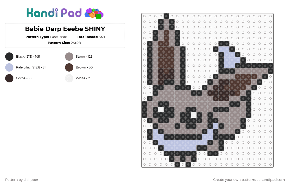Babie Derp Eeebe SHINY - Fuse Bead Pattern by chilipper on Kandi Pad - gray,derp,chibi,babie,baby,pokemon,pkmn,eevee