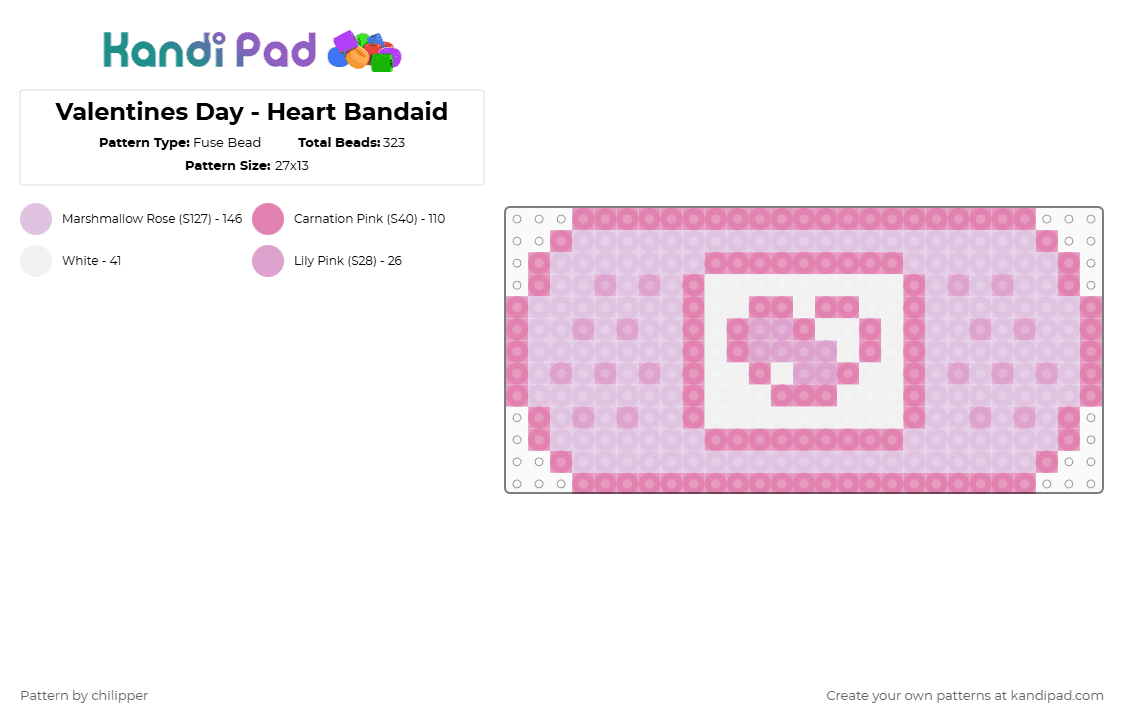 Valentines Day - Heart Bandaid - Fuse Bead Pattern by chilipper on Kandi Pad - pink,valentines,day,heart,bandaid,kawaii,pastel