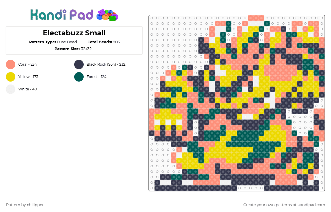 Electabuzz Small - Fuse Bead Pattern by chilipper on Kandi Pad - purple,orange,electabuzz,pokemon,pkmn,small,mini,chibi