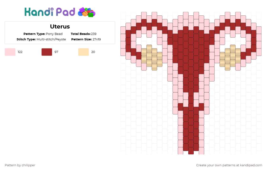 Uterus - Pony Bead Pattern by chilipper on Kandi Pad - red,uterus,women,woman,girl,organ