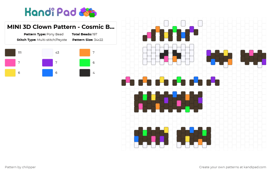 MINI 3D Clown Pattern - Cosmic Brownie - Pony Bead Pattern by chilipper on Kandi Pad - brown,3d,mini,clown,pattern,cosmic,brownie