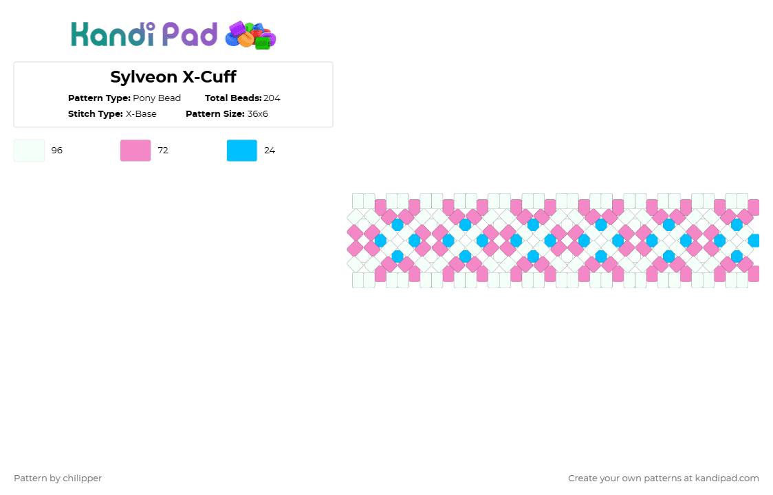 Sylveon X-Cuff - Pony Bead Pattern by chilipper on Kandi Pad - pink,pokemon,pkmn,sylveon
