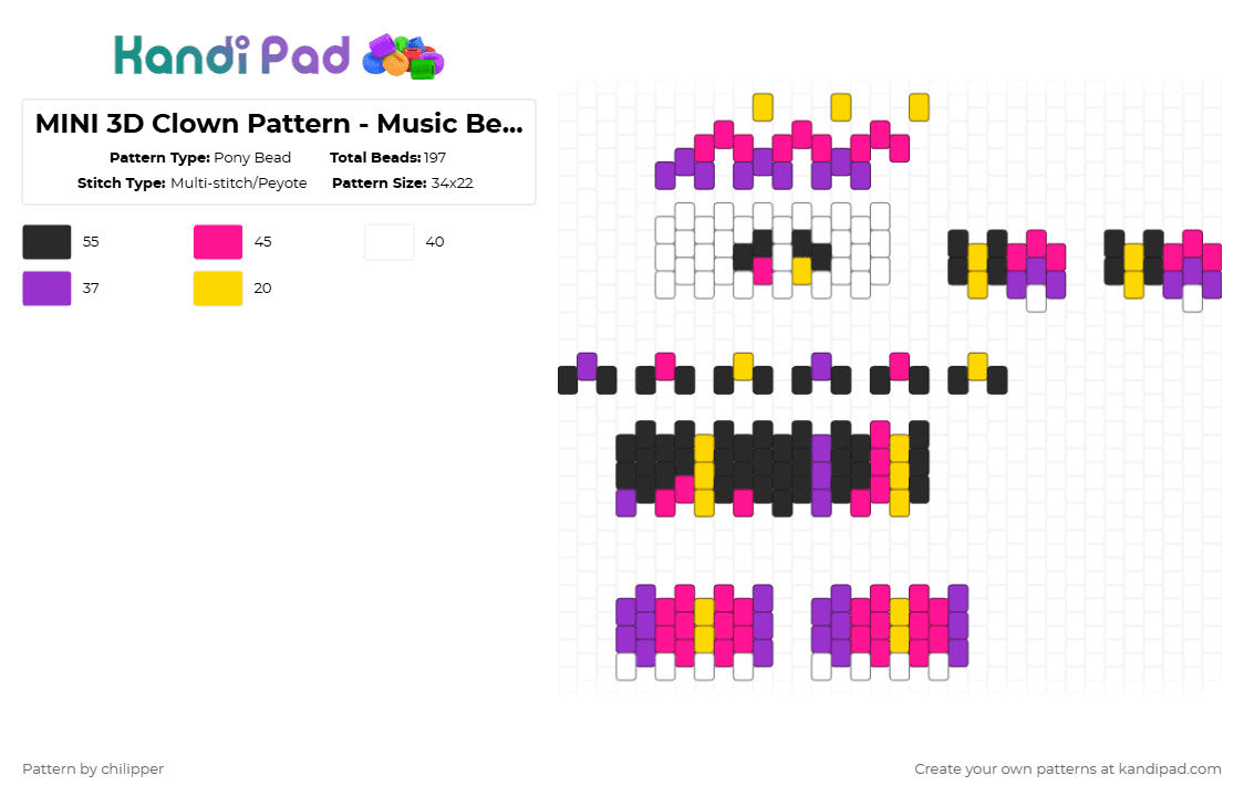 MINI 3D Clown Pattern - Music Beats (sunset colors) - Pony Bead Pattern by chilipper on Kandi Pad - 