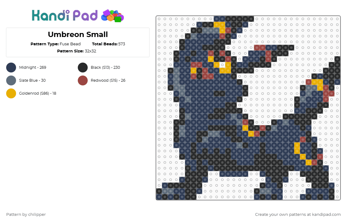 Umbreon Small - Fuse Bead Pattern by chilipper on Kandi Pad - purple,umbreon,pokemon,pkmn,small,mini,chibi