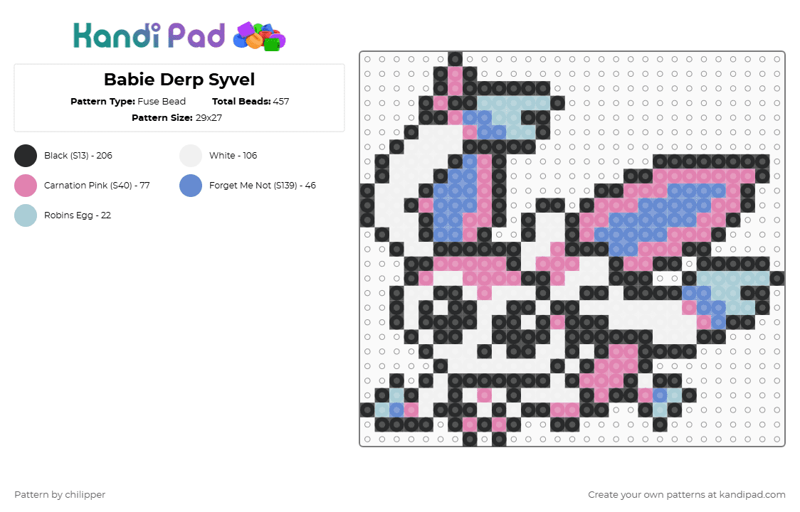 Babie Derp Syvel - Fuse Bead Pattern by chilipper on Kandi Pad - pink,derp,chibi,babie,baby,pokemon,pkmn,sylveon