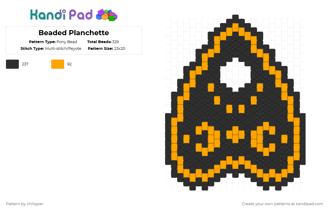 Beaded Planchette - Pony Bead Pattern by chilipper on Kandi Pad - board game,mystery,occult,paranormal,halloween,holiday,spooky,black,orange,planchette,ouija,ouija board