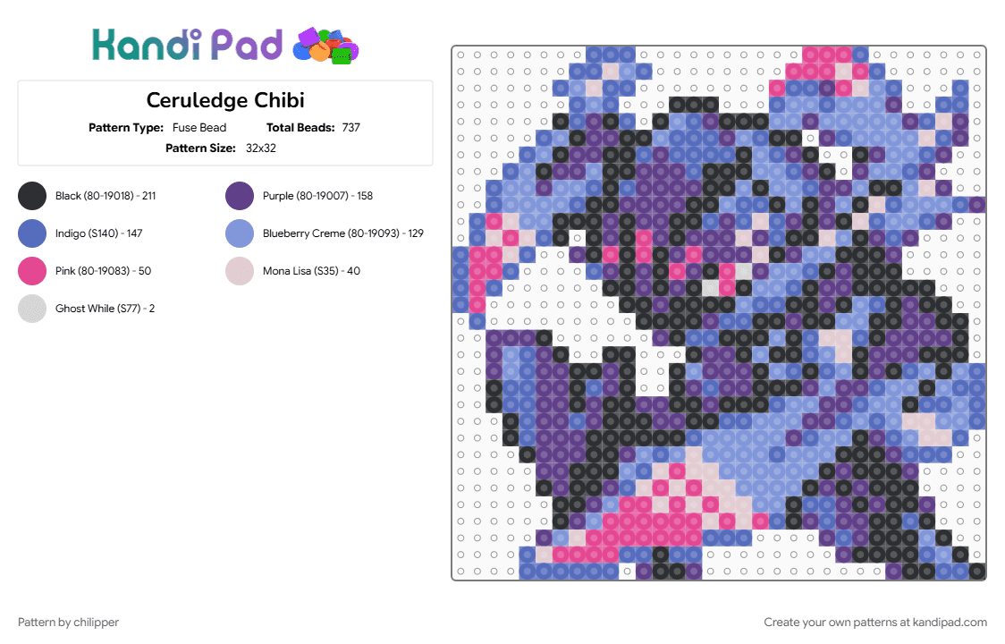 Ceruledge Chibi - Fuse Bead Pattern by chilipper on Kandi Pad - blue, ceruledge, chibi, light blue, pkmn, pokemon, purple