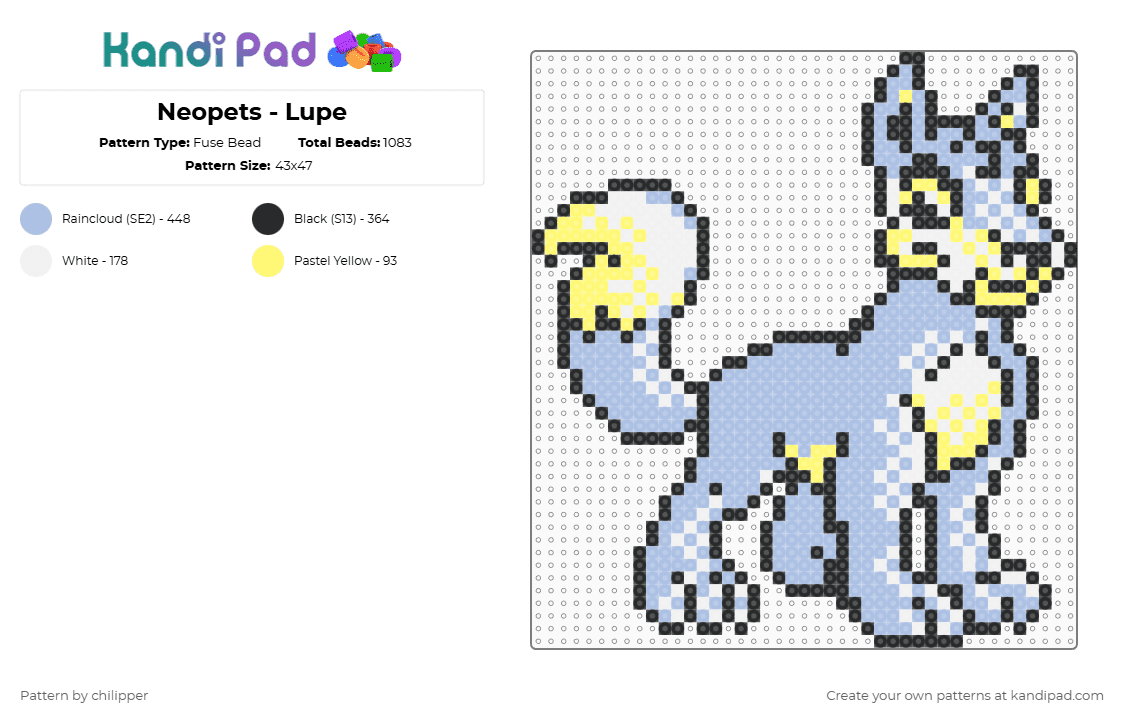 Neopets - Lupe - Fuse Bead Pattern by chilipper on Kandi Pad - light blue,neopets,lupe,y2k,nolstalgia