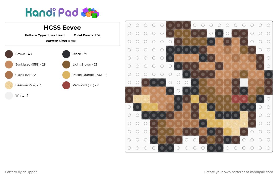 HGSS Eevee - Fuse Bead Pattern by chilipper on Kandi Pad - brown,tan,eevee,pokemon,pkmn,hgss,heartgold,soulsilver,mini