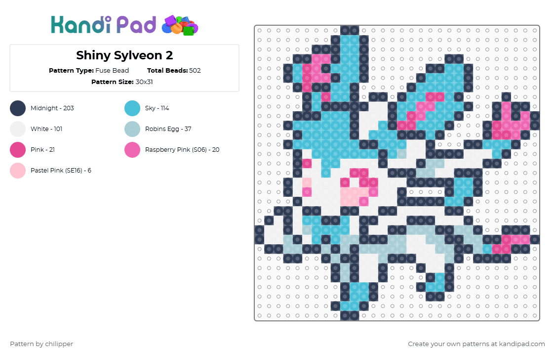 Shiny Sylveon 2 - Fuse Bead Pattern by chilipper on Kandi Pad - purple,light blue,shiny,sylveon,pokemon,pkmn