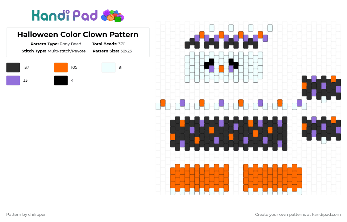 Halloween Color Clown Pattern - Pony Bead Pattern by chilipper on Kandi Pad - orange,clown,halloween,3d,charm,cute,jester