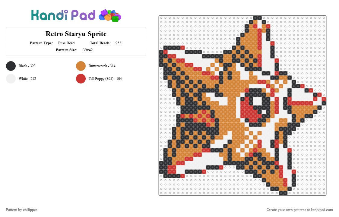 Retro Staryu Sprite - Fuse Bead Pattern by chilipper on Kandi Pad - orange,staryu,pokemon,pkmn,retro