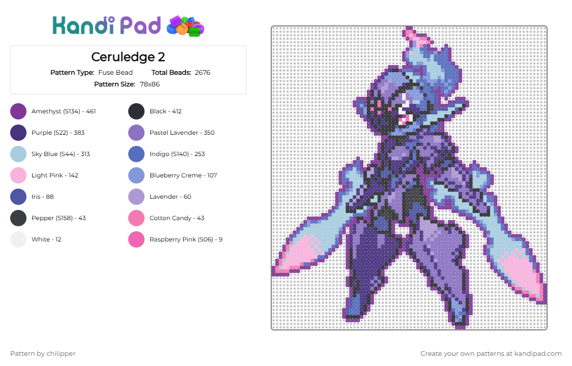 Ceruledge 2 - Fuse Bead Pattern by chilipper on Kandi Pad - pink,blue,pokemon,ceruledge,pkmn,sprite