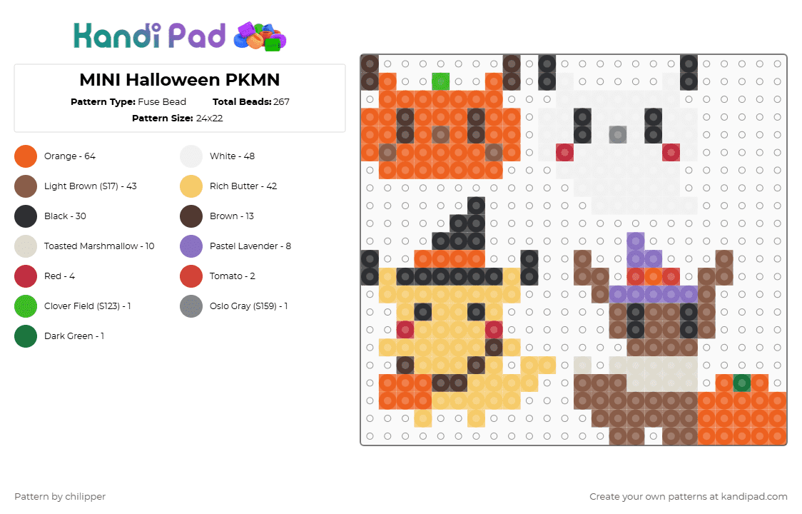 MINI Halloween PKMN - Fuse Bead Pattern by chilipper on Kandi Pad - tan,orange,yellow,halloween,pokemon,pkmn,pikachu,eevee,pumpkin,tiny