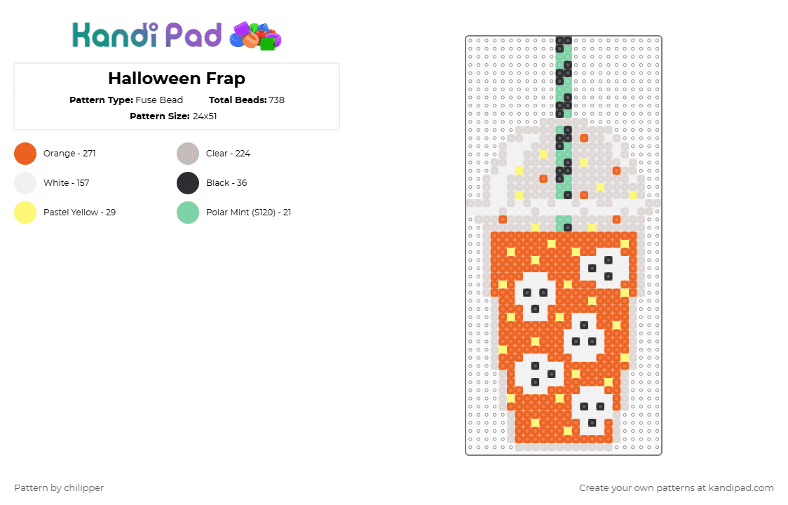 Halloween Frap - Fuse Bead Pattern by chilipper on Kandi Pad - beige,orange,halloween,frap,coffee,skull,frappuccino