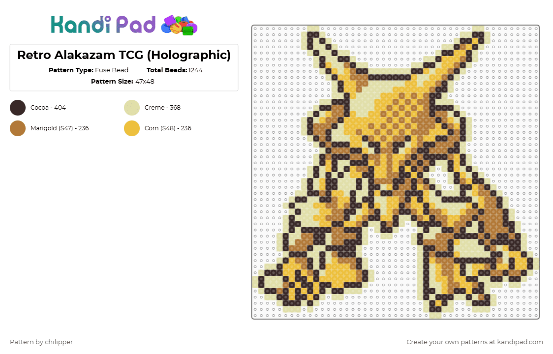 Retro Alakazam TCG (Holographic) - Fuse Bead Pattern by chilipper on Kandi Pad - yellow,brown,pokemon,pkmn,alakazam,retro,tcg,card,holographic