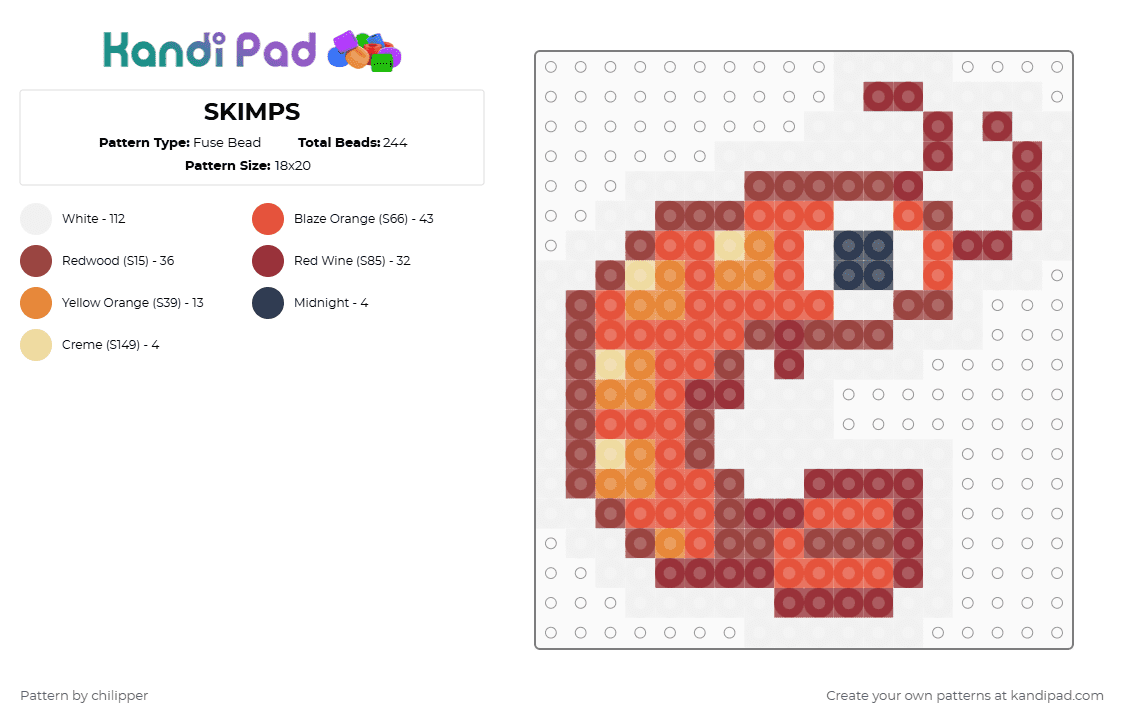 SKIMPS - Fuse Bead Pattern by chilipper on Kandi Pad - white,red,shrimp,tiny,small,mini,ocean