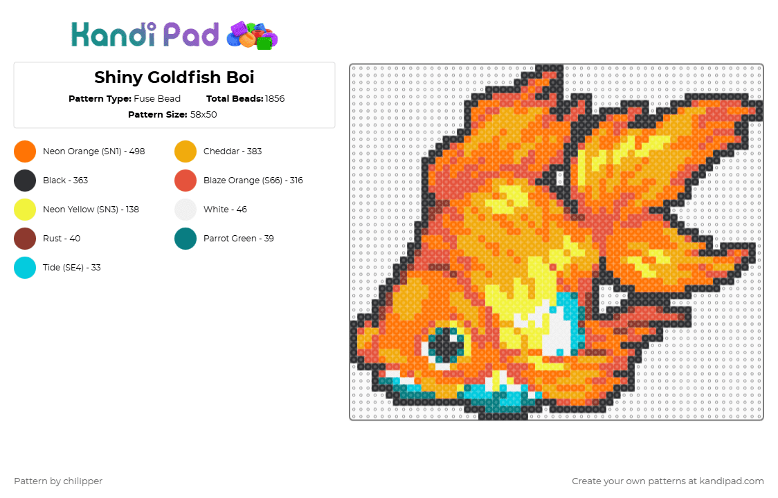 Shiny Goldfish Boi - Fuse Bead Pattern by chilipper on Kandi Pad - red,orange,goldfish,gold,fish,animal