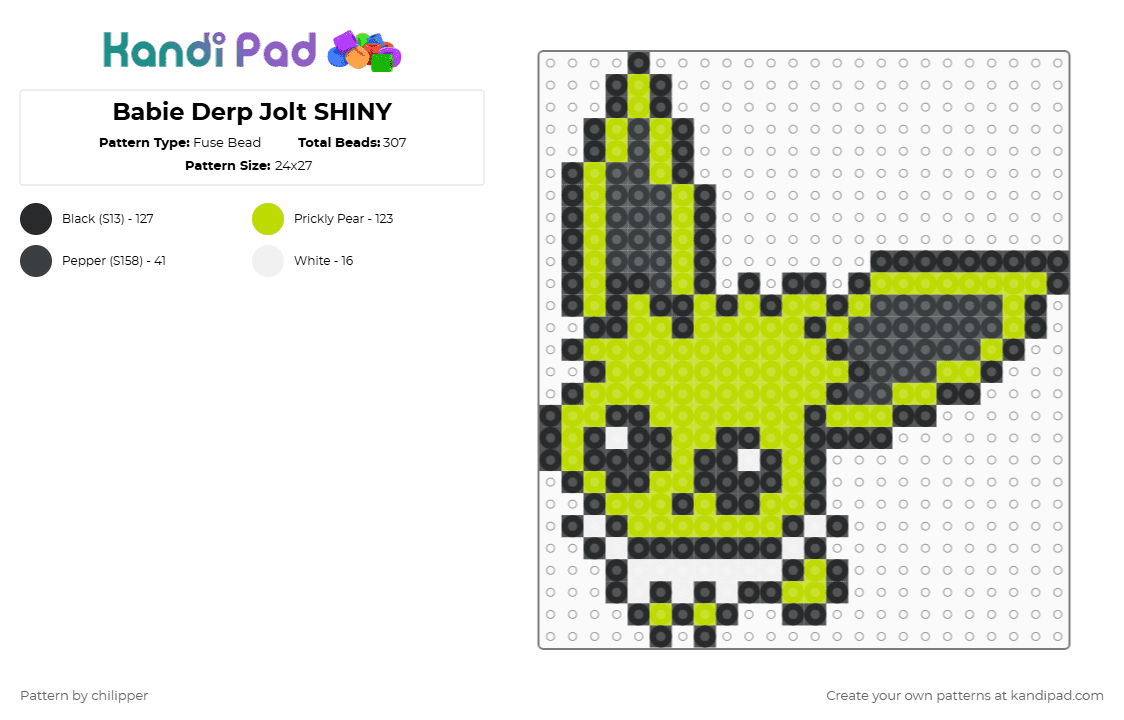 Babie Derp Jolt SHINY - Fuse Bead Pattern by chilipper on Kandi Pad - green,jolteon,derp,chibi,babie,baby,pokemon,pkmn