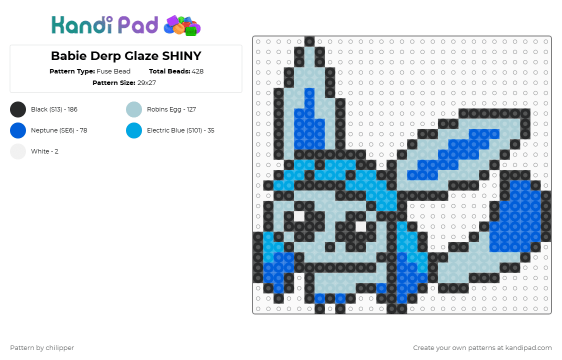 Babie Derp Glaze SHINY - Fuse Bead Pattern by chilipper on Kandi Pad - light blue,blue,derp,chibi,babie,baby,pokemon,pkmn,glaceon