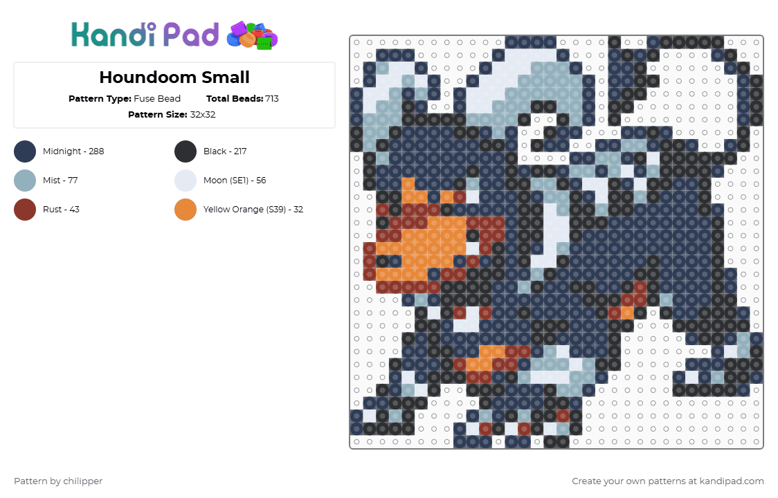 Houndoom Small - Fuse Bead Pattern by chilipper on Kandi Pad - purple,houndoom,pokemon,pkmn,small,mini,chibi